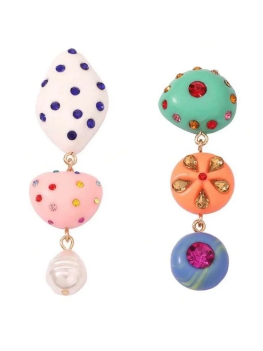 New! Asymmetrical Multicolor Drop Earrings (3042) NWOT